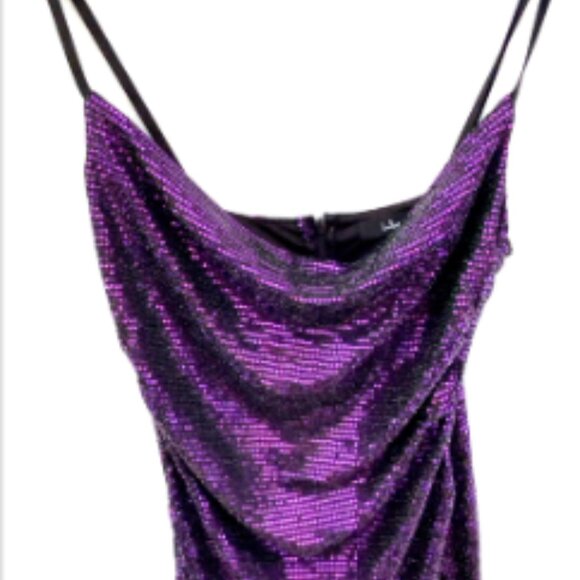 LULUS Glow Goals Black & Purple Sequin Cowl Neck Maxi Dress Party/Cocktail L NWT - Picture 7 of 9